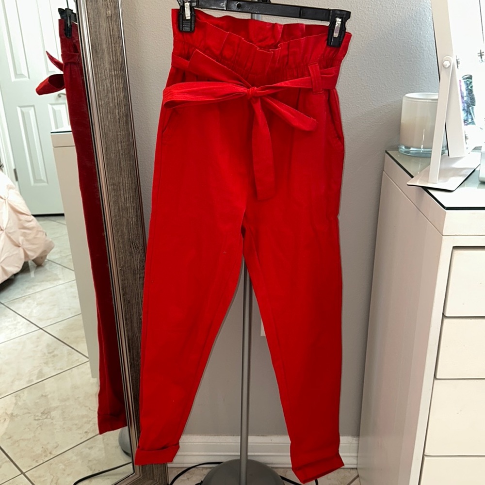 Red Pants With Tieable Straps Size: S